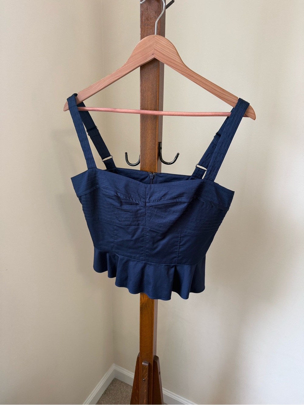 Veronica Beard Navy Ruffled Peplum Crop Cami
